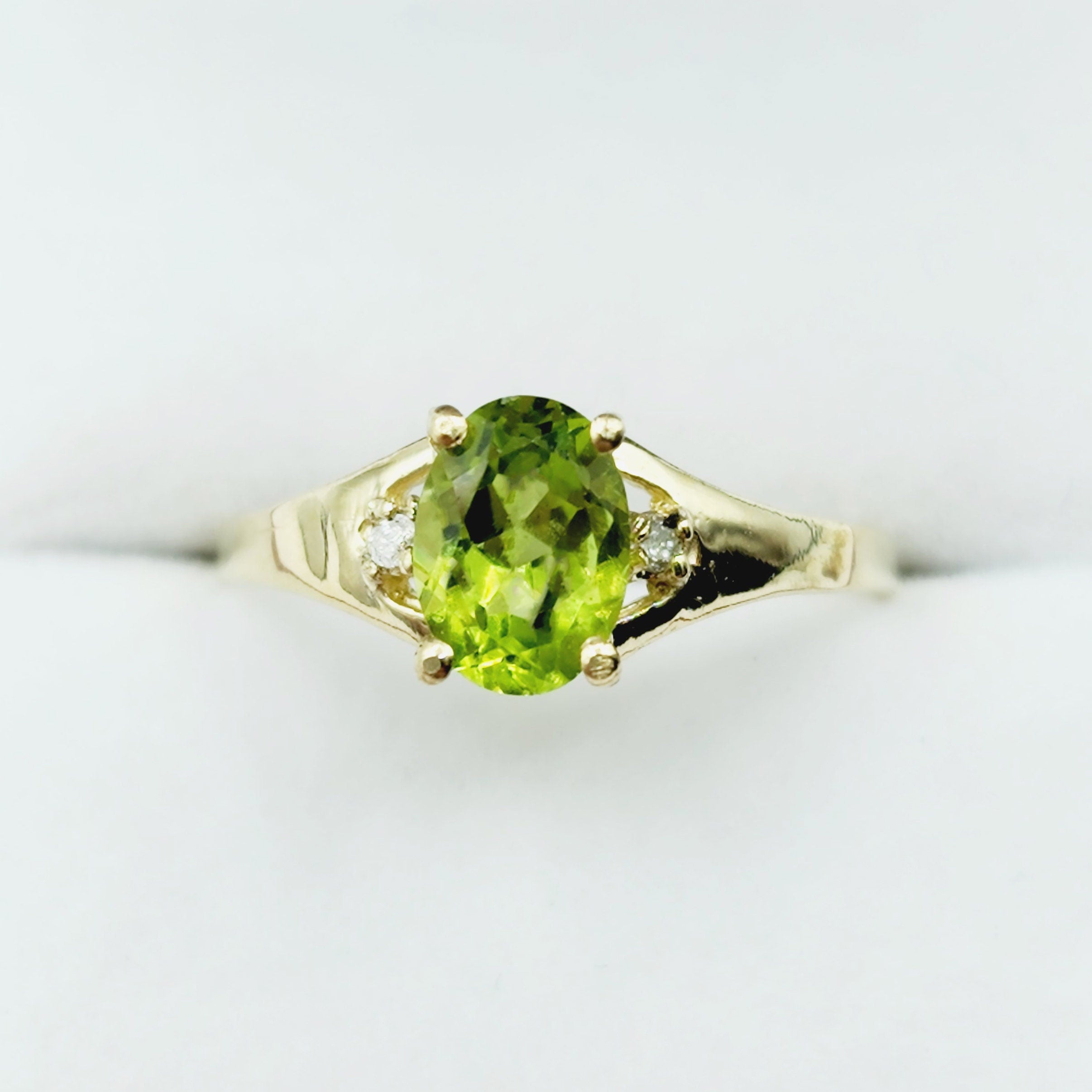 10K Yellow Gold Gemstone Ring, Oval Birthstone Ring, Diamond Accent