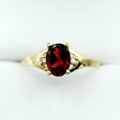 10K Yellow Gold Gemstone Ring, Oval Birthstone Ring, Diamond Accent