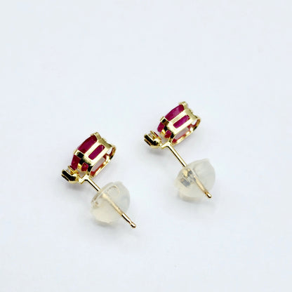 14K Gold Ruby Stud Earrings | 14K Gold Genuine Ruby with Natural Diamond Stud Earrings, July Birthstone Jewelry