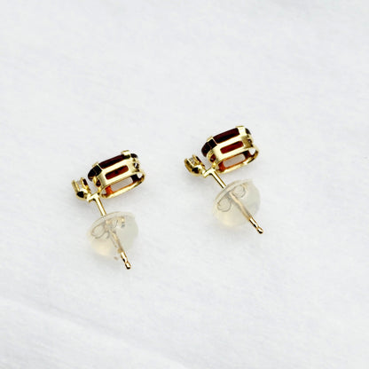 14K Gold Garnet Stud Earrings | 14K Yellow Gold Genuine Garnet with Diamond Stud Earrings, January Birthstone Jewelry, Gift For Women