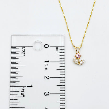 Cubic Zirconia Pendant | 10K Yellow Gold Pink and White Cubic Zirconia Flower Pendant