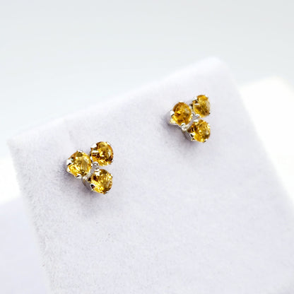 Gold Citrine Stud Earrings, 14K White Gold Genuine Citrine Earrings, November Birthstone, Birthday Gift, Bridal Jewelry