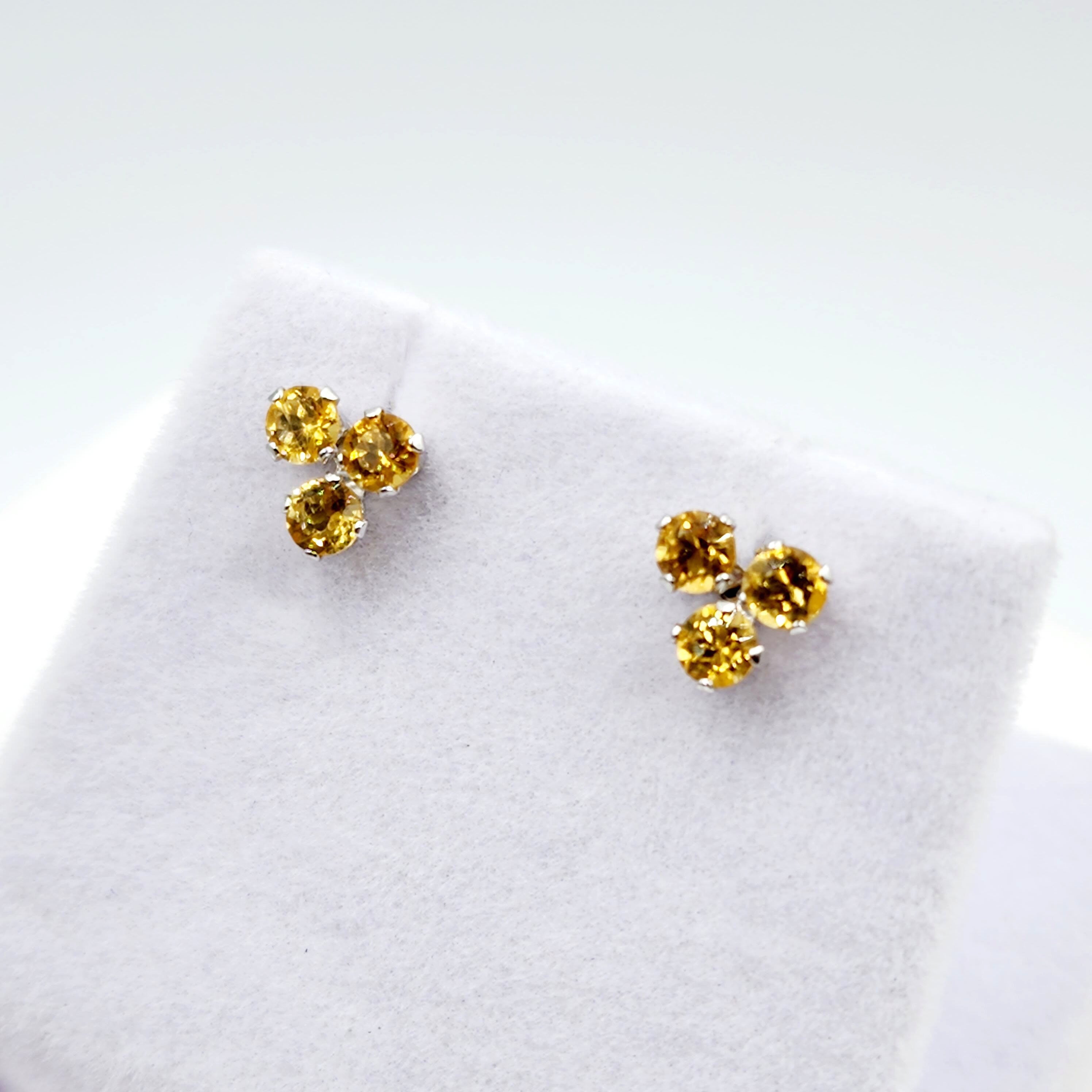 Gold Citrine Stud Earrings, 14K White Gold Genuine Citrine Earrings, November Birthstone, Birthday Gift, Bridal Jewelry