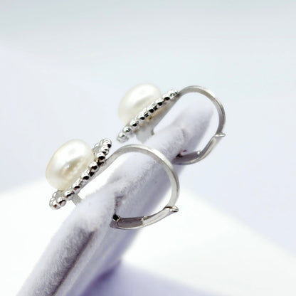Sterling Silver Genuine Freshwater Pearl Migraine Earrings , Lever Back Pearl 7mm Earrings, June Birthstone, Natural Pearl Jewelry