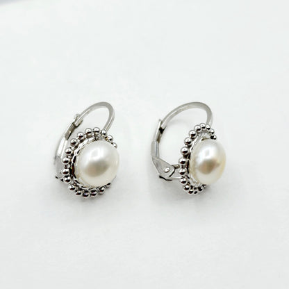 Sterling Silver Genuine Freshwater Pearl Migraine Earrings , Lever Back Pearl 7mm Earrings, June Birthstone, Natural Pearl Jewelry