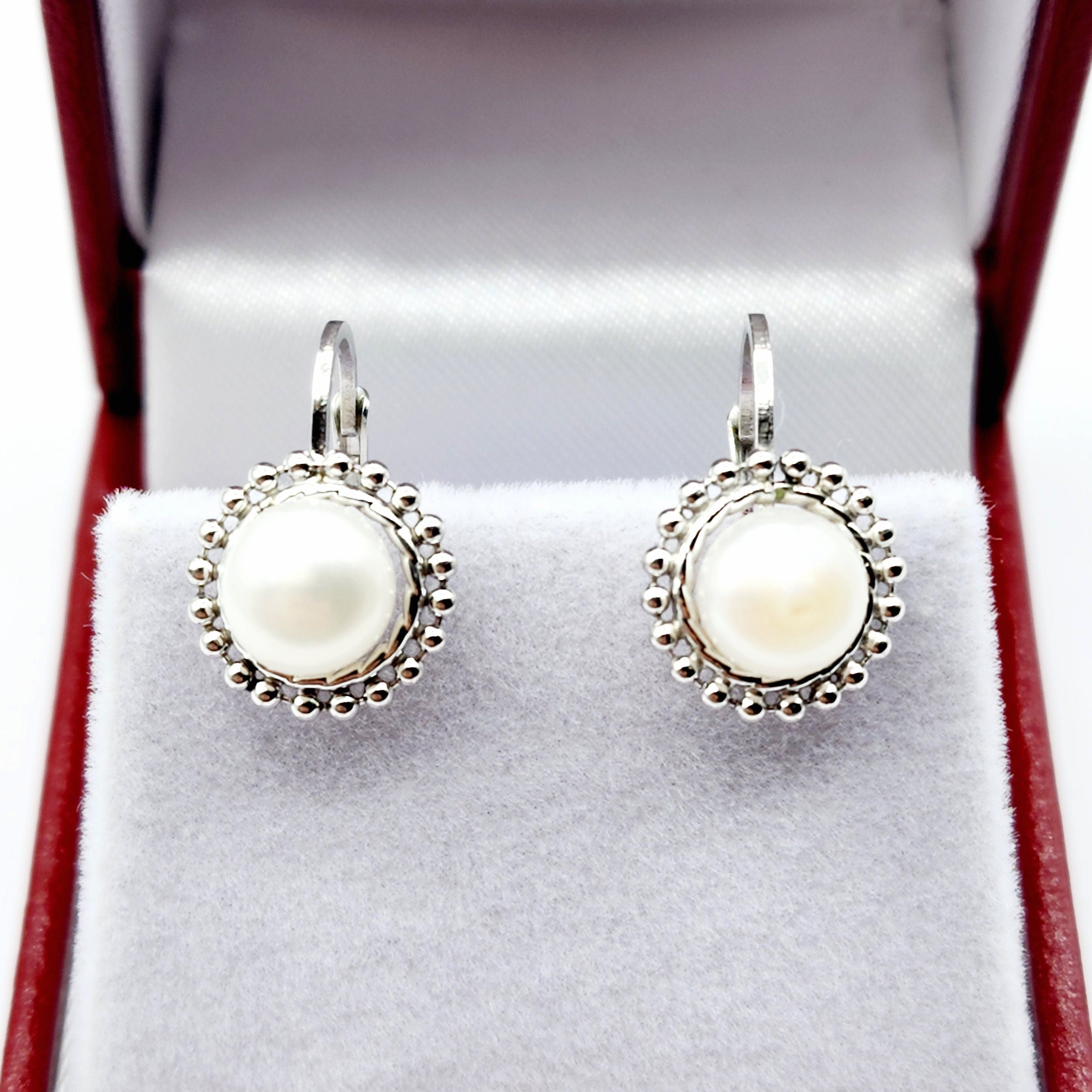 Sterling Silver Genuine Freshwater Pearl Migraine Earrings , Lever Back Pearl 7mm Earrings, June Birthstone, Natural Pearl Jewelry