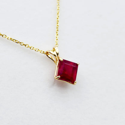 Gold Ruby Pendant Necklace , 10K Yellow Gold Genuine Ruby 6x6mm Pendant, July Birthstone, Handmade Pendant, Red Gemstone Jewelry