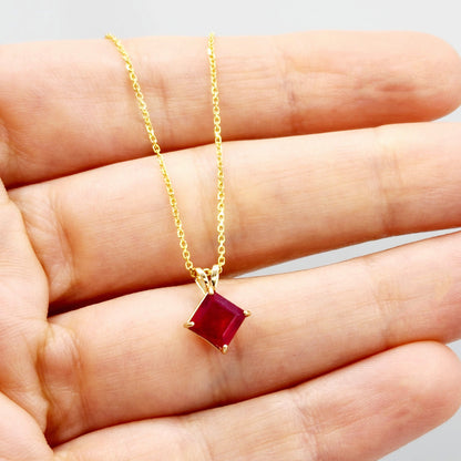 Gold Ruby Pendant Necklace , 10K Yellow Gold Genuine Ruby 6x6mm Pendant, July Birthstone, Handmade Pendant, Red Gemstone Jewelry