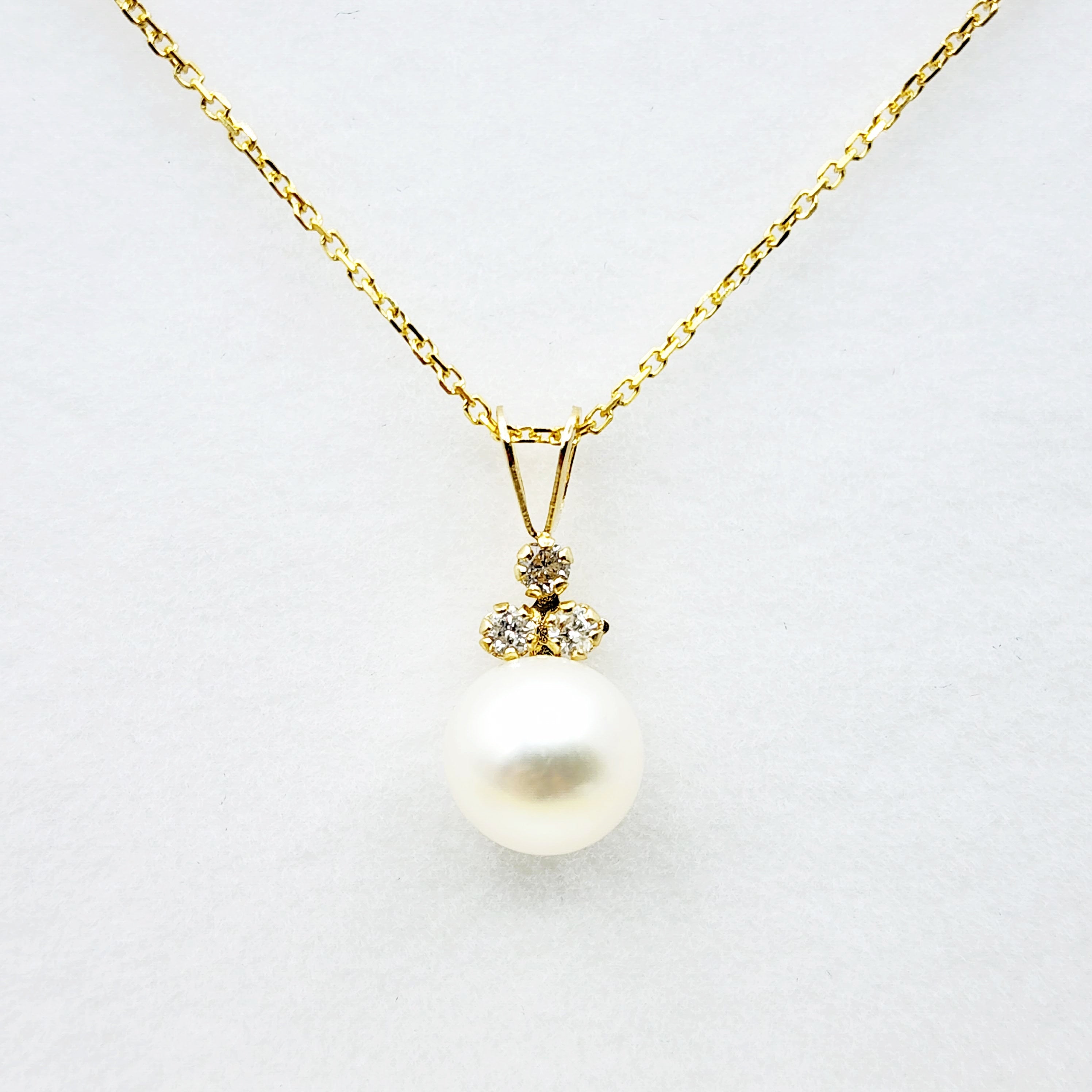 14k Gold Pearl Diamonds Pendant Necklace, 14K Yellow Gold Natural Freshwater Pearl with 3 Diamonds Pendant, Bridesmaid Gifts, Bridal Jewelry