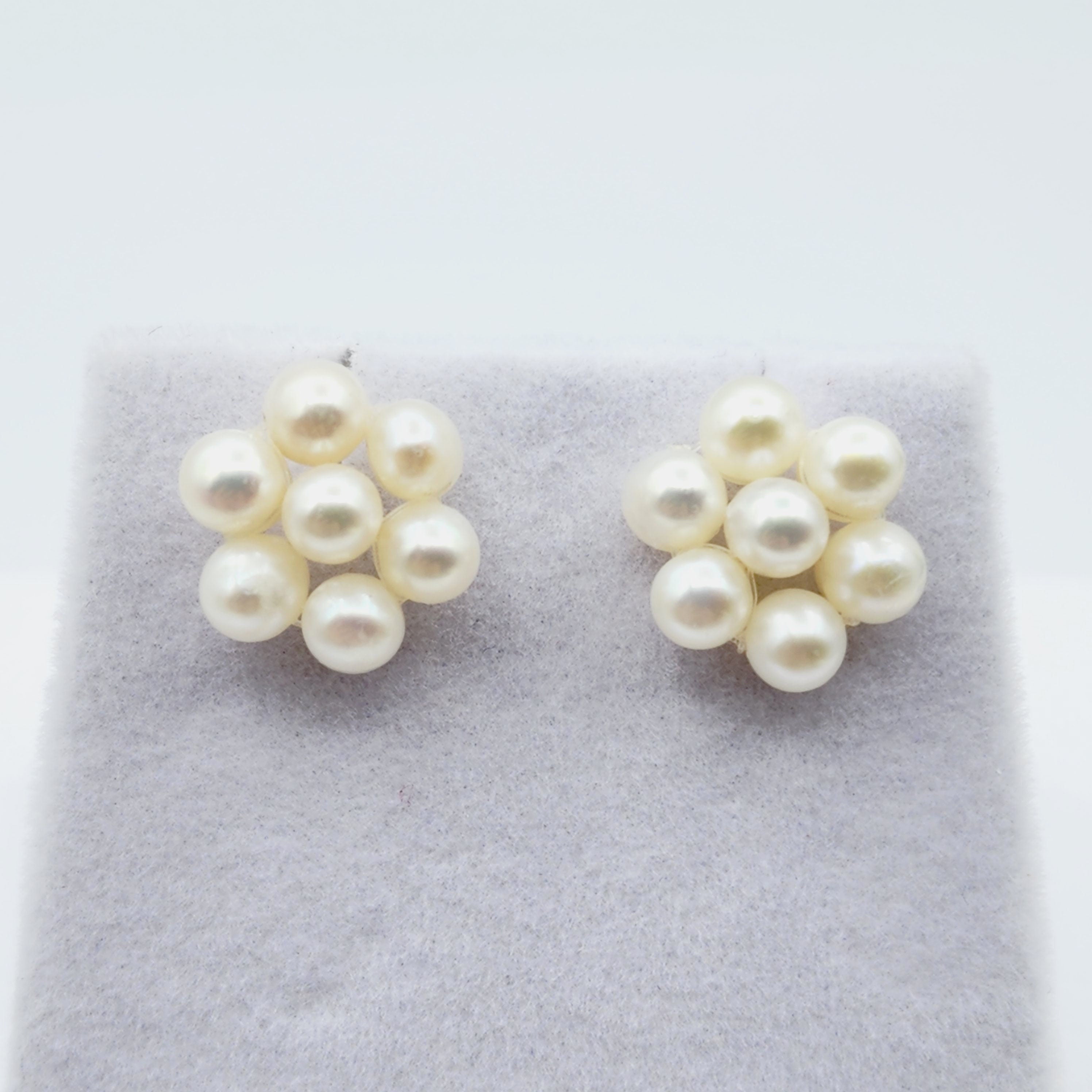 14k Gold Pearl Stud Earrings | 14K Yellow Gold Genuine Pearl Floral Earrings, June Birthstone, Birthstone Earrings, Handmade Earrings