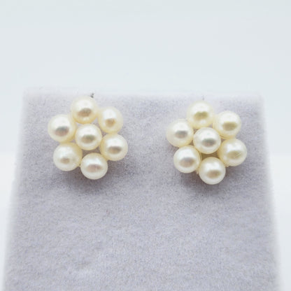 14k Gold Pearl Stud Earrings | 14K Yellow Gold Genuine Pearl Floral Earrings, June Birthstone, Birthstone Earrings, Handmade Earrings