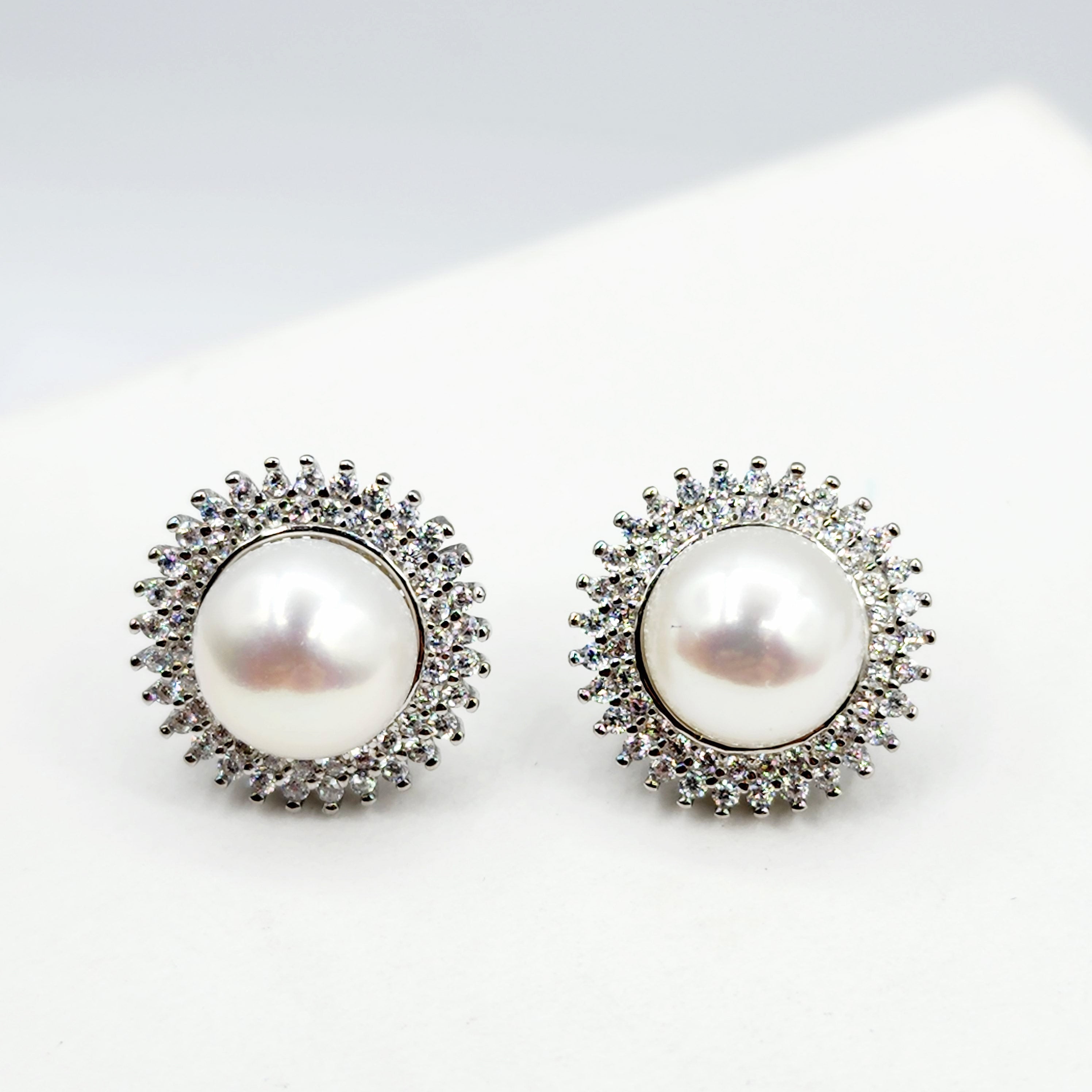 Sterling Silver Genuine Freshwater Pearl Stud Earrings, Big Pearl 8mm Earrings, June Birthstone, Natural Pearl Jewelry