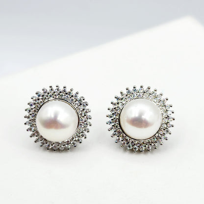 Sterling Silver Genuine Freshwater Pearl Stud Earrings, Big Pearl 8mm Earrings, June Birthstone, Natural Pearl Jewelry