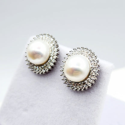 Sterling Silver Genuine Freshwater Pearl Stud Earrings, Big Pearl 8mm Earrings, June Birthstone, Natural Pearl Jewelry