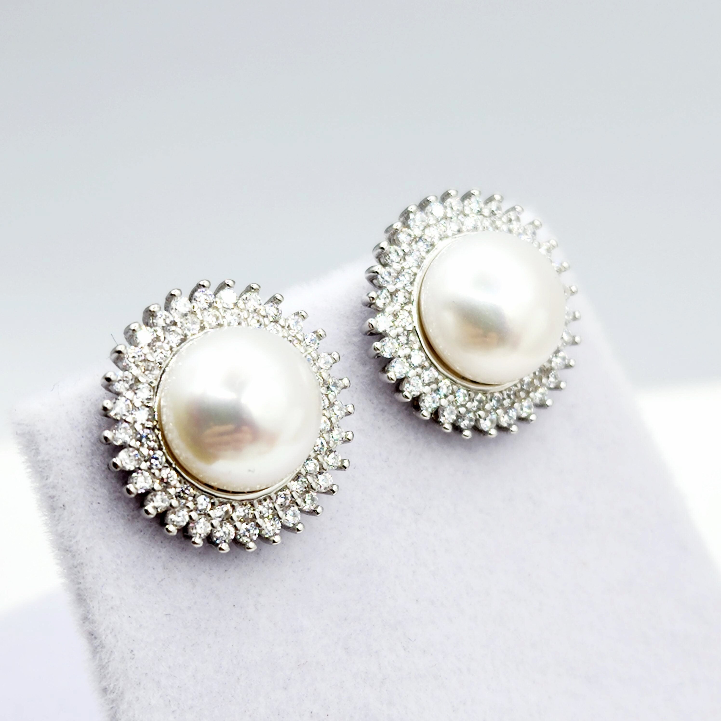 Sterling Silver Genuine Freshwater Pearl Stud Earrings, Big Pearl 8mm Earrings, June Birthstone, Natural Pearl Jewelry