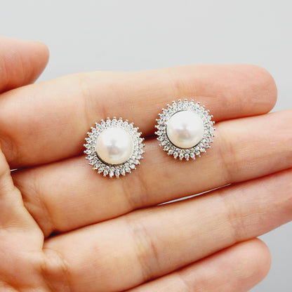 Sterling Silver Genuine Freshwater Pearl Stud Earrings, Big Pearl 8mm Earrings, June Birthstone, Natural Pearl Jewelry