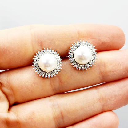 Sterling Silver Genuine Freshwater Pearl Stud Earrings, Big Pearl 8mm Earrings, June Birthstone, Natural Pearl Jewelry