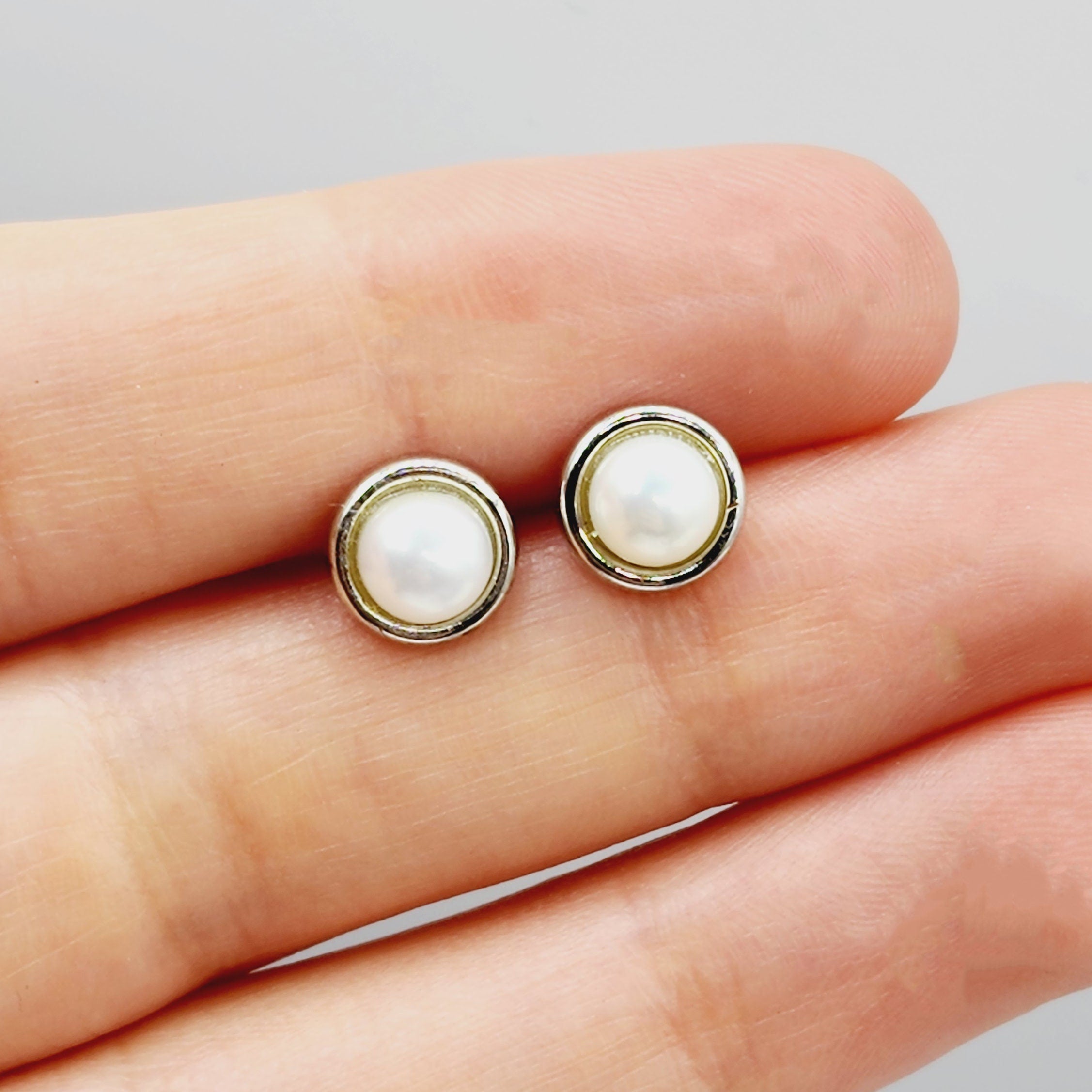 Sterling Silver Genuine Freshwater Pearl Stud Earrings, Big Pearl Earrings For Her, June Birthstone, Natural Pearl Jewelry
