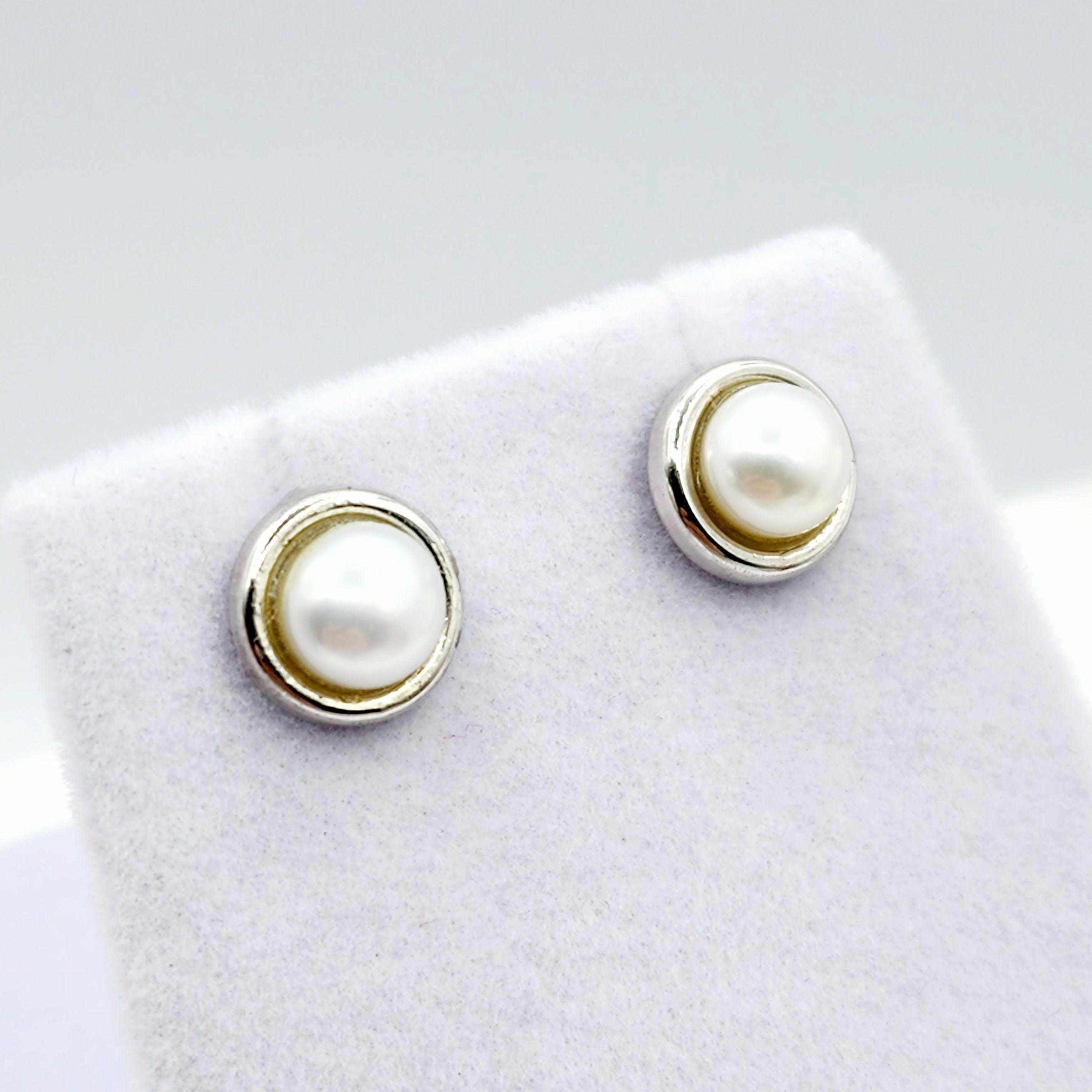 Sterling Silver Genuine Freshwater Pearl Stud Earrings, Big Pearl Earrings For Her, June Birthstone, Natural Pearl Jewelry