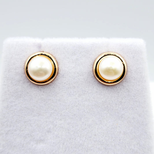 Rose Gold Plated Sterling Silver Genuine Freshwater Pearl 5.5mm Stud Earrings, Genuine Pearl Earrings , June Birthstone, Bridal Jewelry