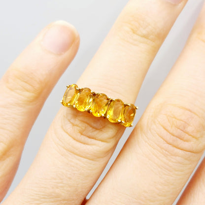 Gold Natural Gemstone Rings Engagement, 10K Yellow Gold Ring Set with 6x4mm Genuine Gemstones, Multi Gemstones Ring For Women