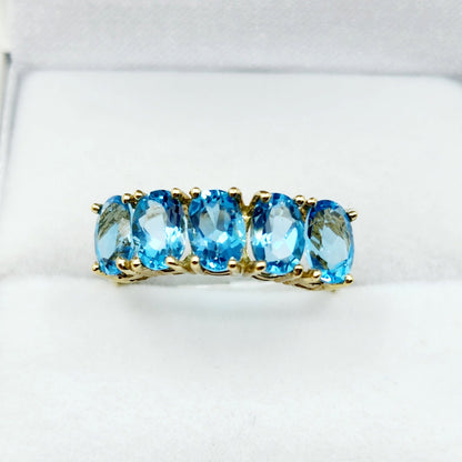 Gold Natural Gemstone Rings Engagement, 10K Yellow Gold Ring Set with 6x4mm Genuine Gemstones, Multi Gemstones Ring For Women