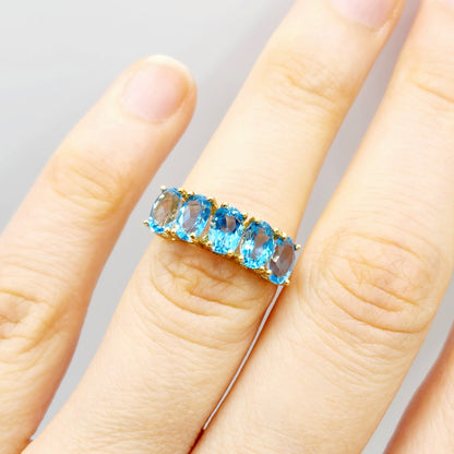 Gold Natural Gemstone Rings Engagement, 10K Yellow Gold Ring Set with 6x4mm Genuine Gemstones, Multi Gemstones Ring For Women