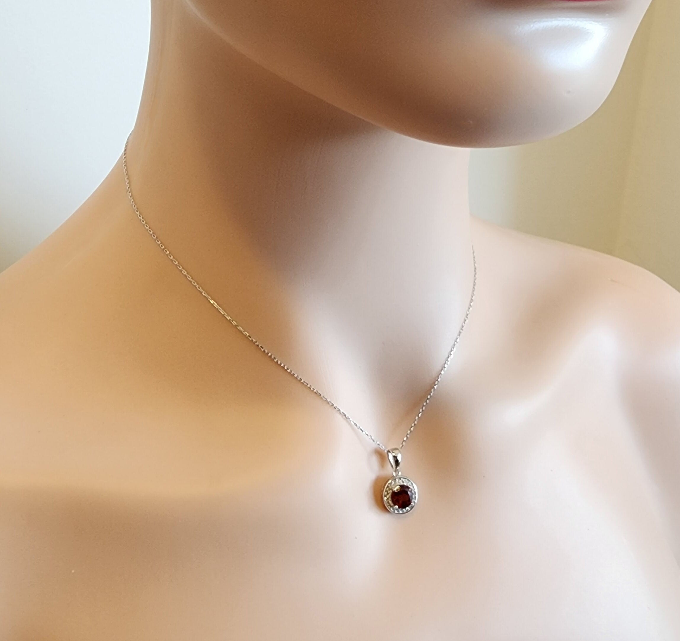 925 Sterling Silver with Natural Gemstones Pendant Necklace, Silver Genuine Gemstone 6x6mm Birthstone Necklace For Women