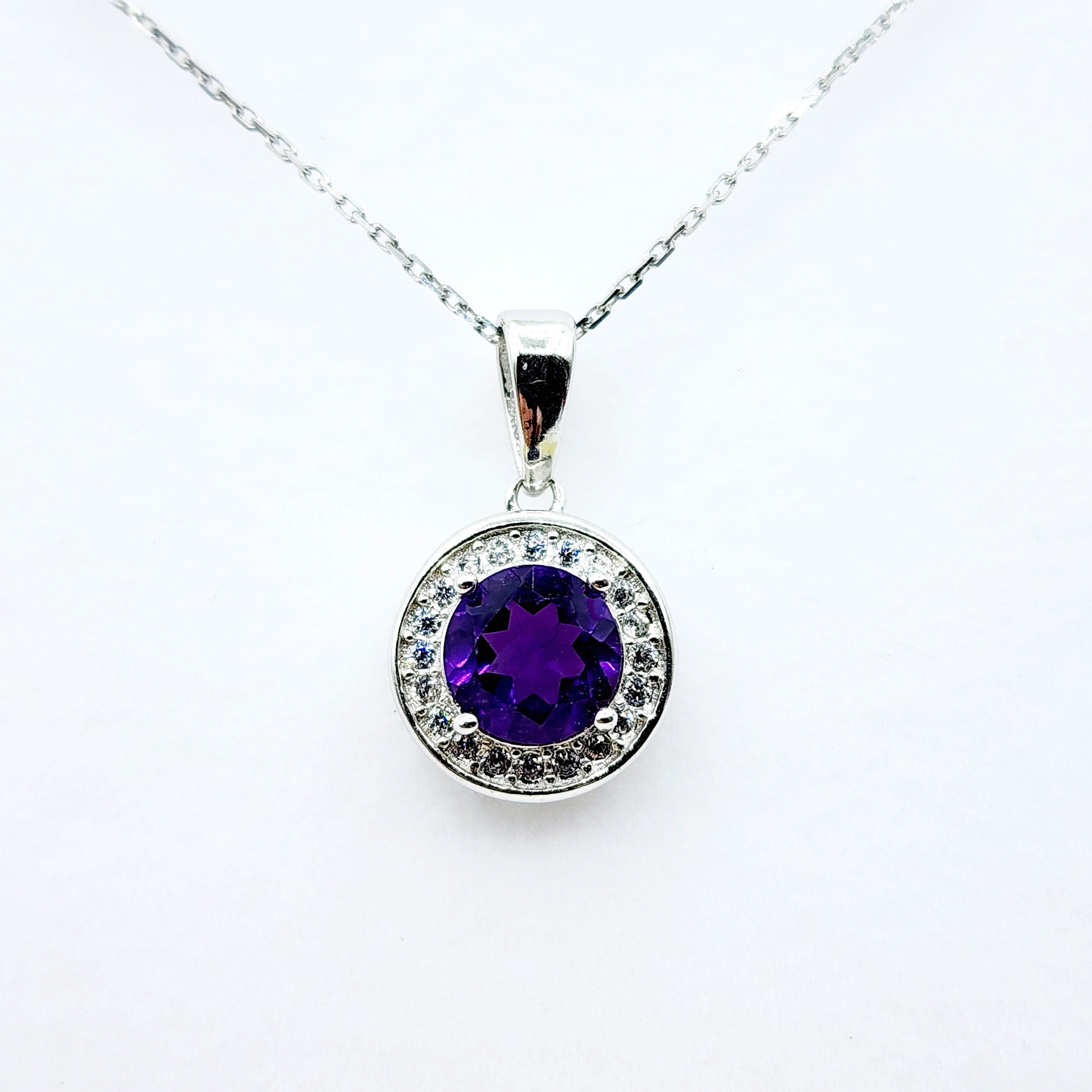 925 Sterling Silver with Natural Gemstones Pendant Necklace, Silver Genuine Gemstone 6x6mm Birthstone Necklace For Women
