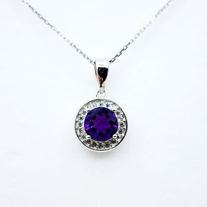 925 Sterling Silver with Natural Gemstones Pendant Necklace, Silver Genuine Gemstone 6x6mm Birthstone Necklace For Women