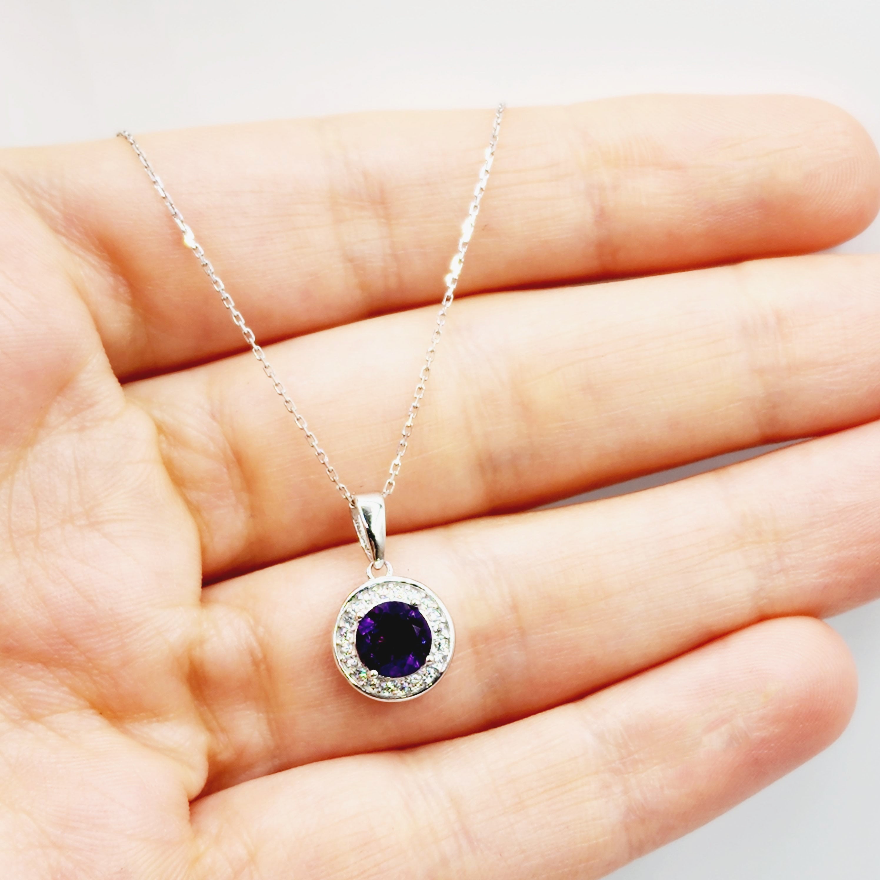 925 Sterling Silver with Natural Gemstones Pendant Necklace, Silver Genuine Gemstone 6x6mm Birthstone Necklace For Women