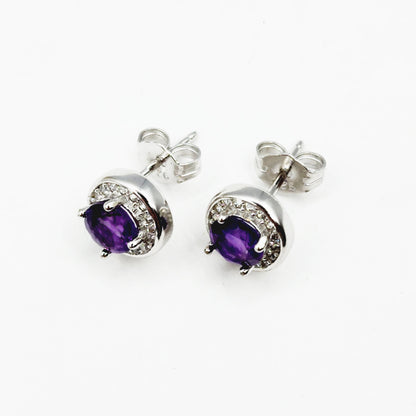 925 Sterling Silver with Natural Gemstones Stud Earrings, Silver Genuine Gemstone 5x5mm Matching Birthstone Earrings and Necklace For Women