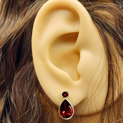 Gold Garnet Stud Earrings,  14k Yellow Gold Teardrop Genuine Garnet 4.7cts Stud Earrings, Birthstone Earrings, January Birthstone