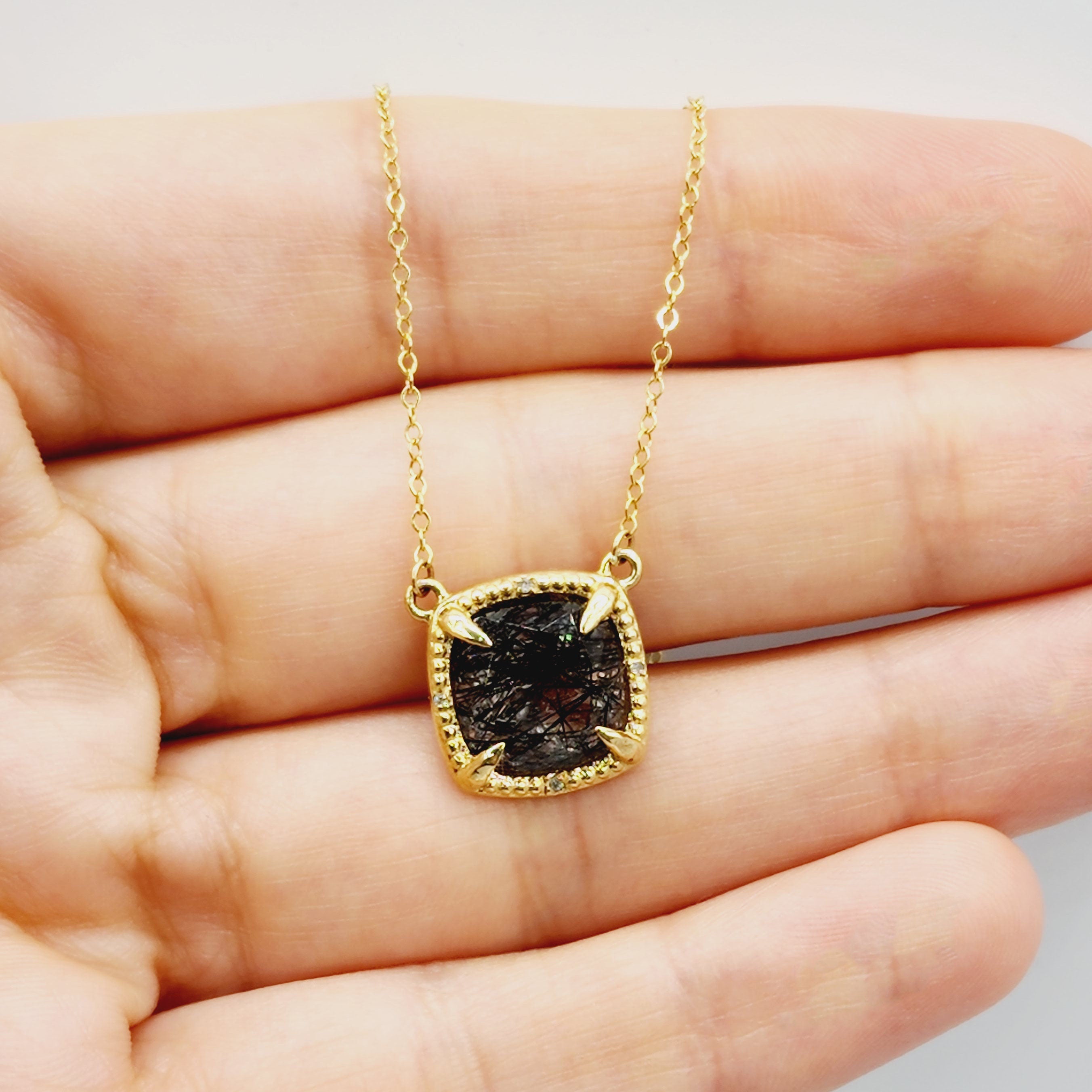 Gold Natural Gemstones Necklace, 10kt Yellow Gold Genuine Gemstones 10mm with Diamond Necklace, Birthstone Necklace, Necklace For Women