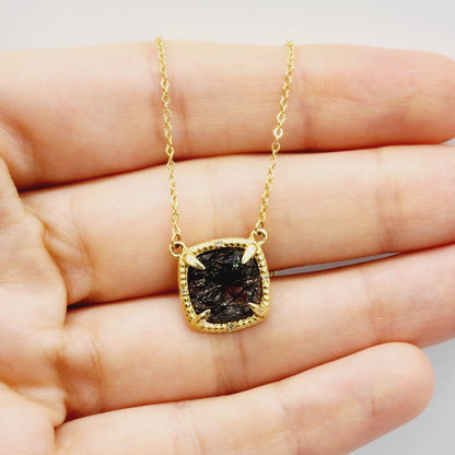 Gold Natural Gemstones Necklace, 10kt Yellow Gold Genuine Gemstones 10mm with Diamond Necklace, Birthstone Necklace, Necklace For Women