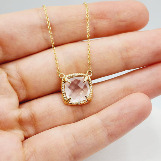 Gold Natural Gemstones Necklace, 10kt Yellow Gold Genuine Gemstones 10mm with Diamond Necklace, Birthstone Necklace, Necklace For Women