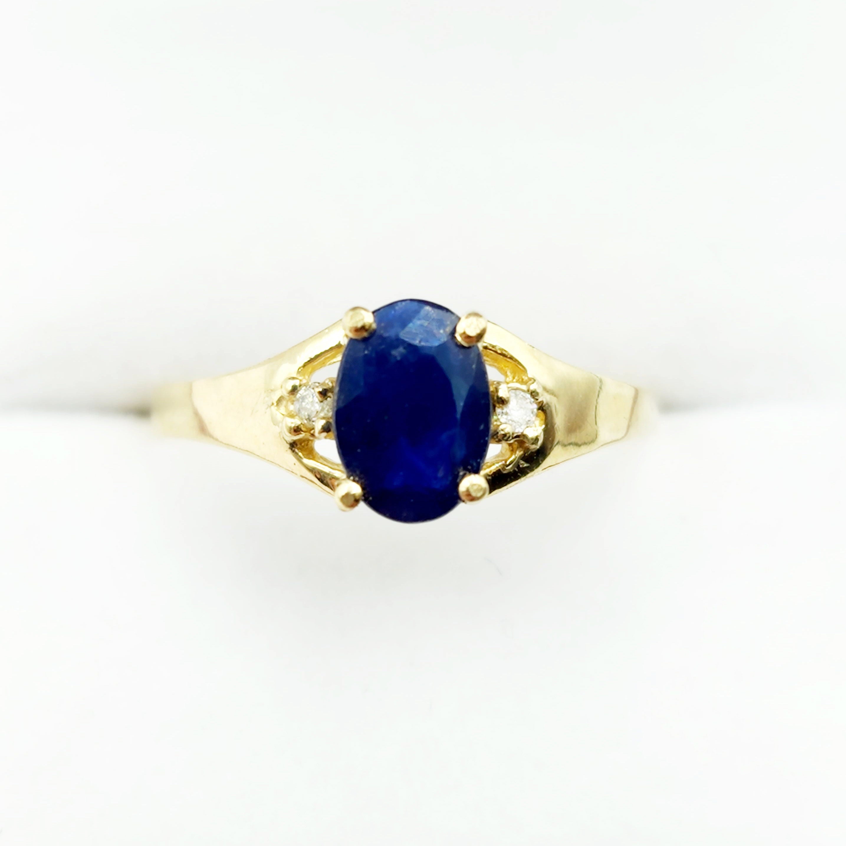 10K Yellow Gold Gemstone Ring, Oval Birthstone Ring, Diamond Accent
