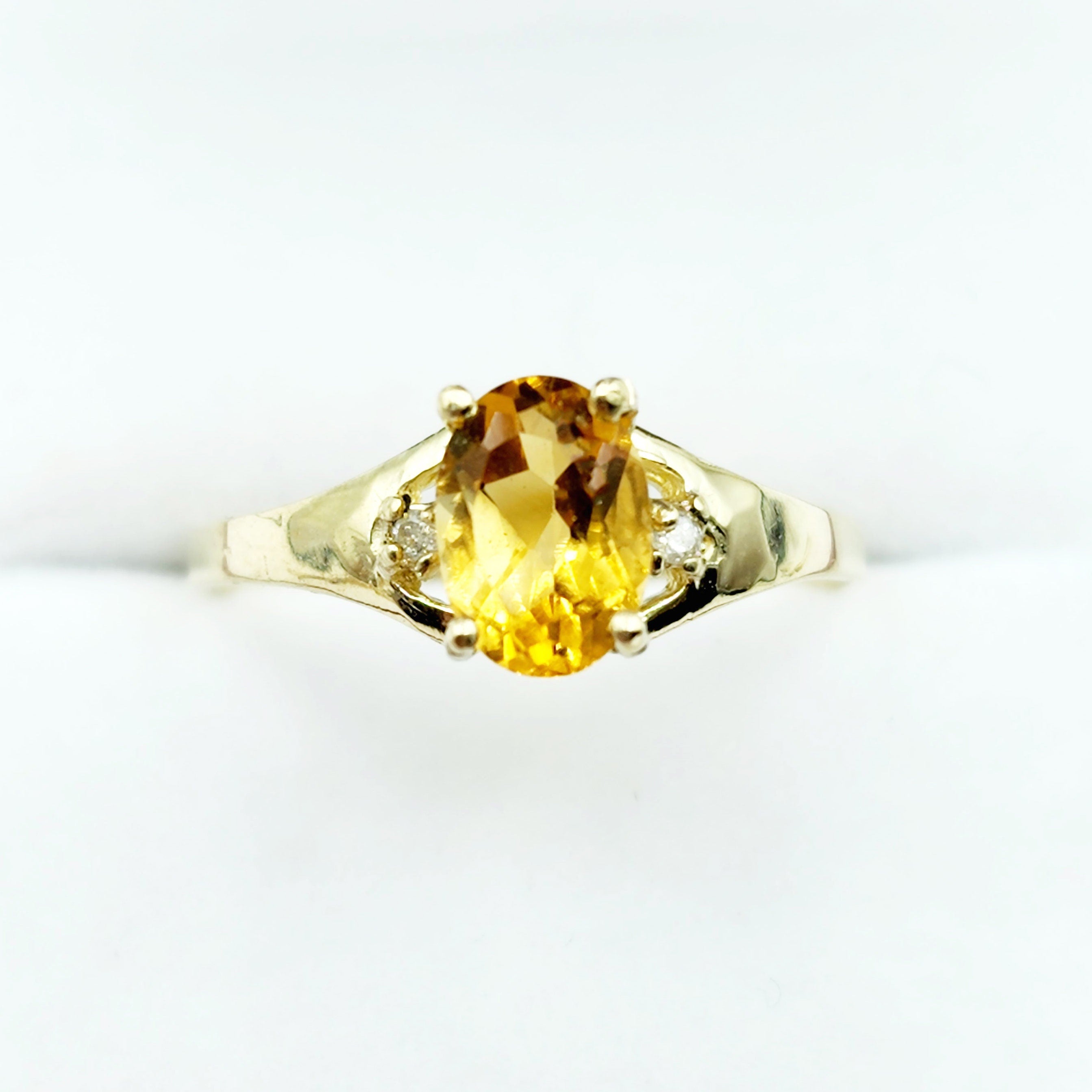 10K Yellow Gold Gemstone Ring, Oval Birthstone Ring, Diamond Accent