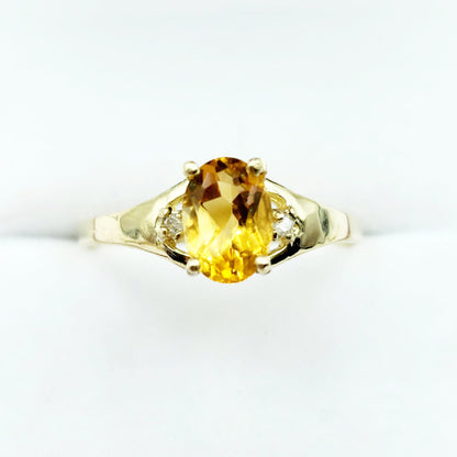10K Yellow Gold Gemstone Ring, Oval Birthstone Ring, Diamond Accent