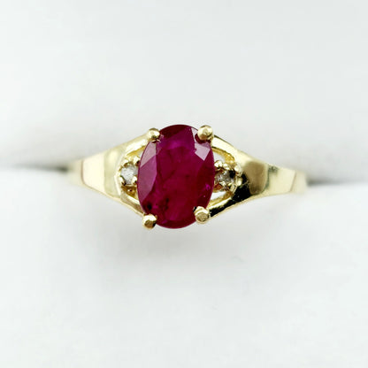 10K Yellow Gold Gemstone Ring, Oval Birthstone Ring, Diamond Accent
