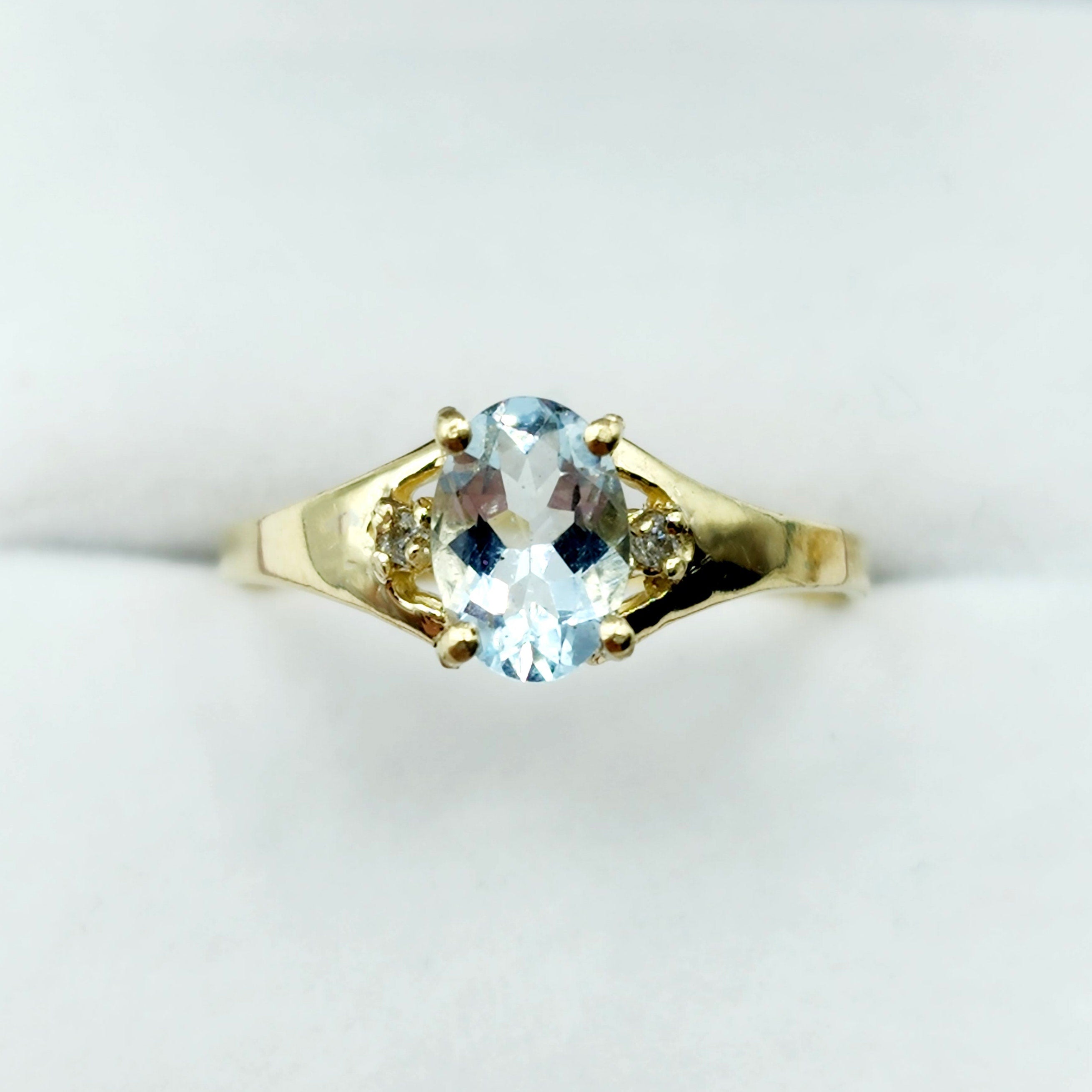 10K Yellow Gold Gemstone Ring, Oval Birthstone Ring, Diamond Accent