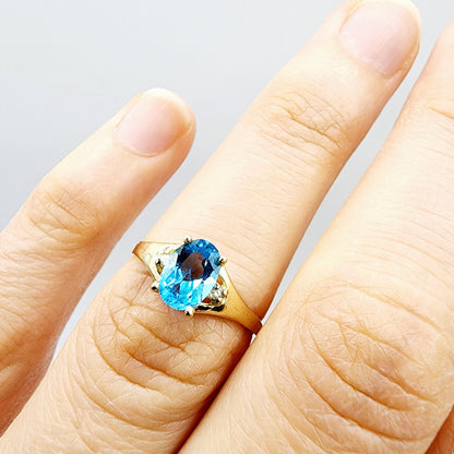 10K Yellow Gold Gemstone Ring, Oval Birthstone Ring, Diamond Accent