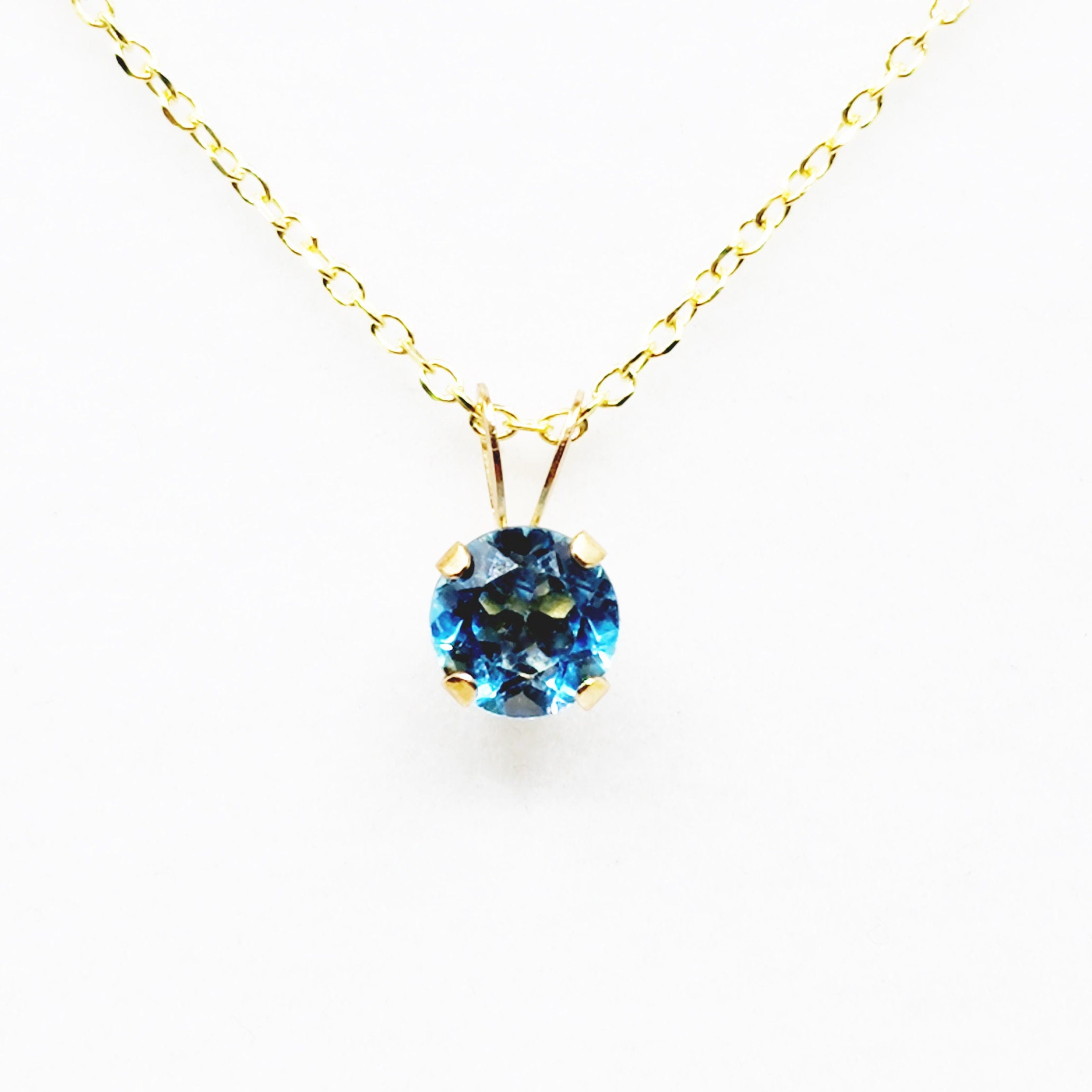 Gold Blue Topaz Pendant Necklace, 10K Yellow Gold Blue Topaz 6x6mm Pendant For Women, December Birthstone, Blue Gemstone, Gift for Her