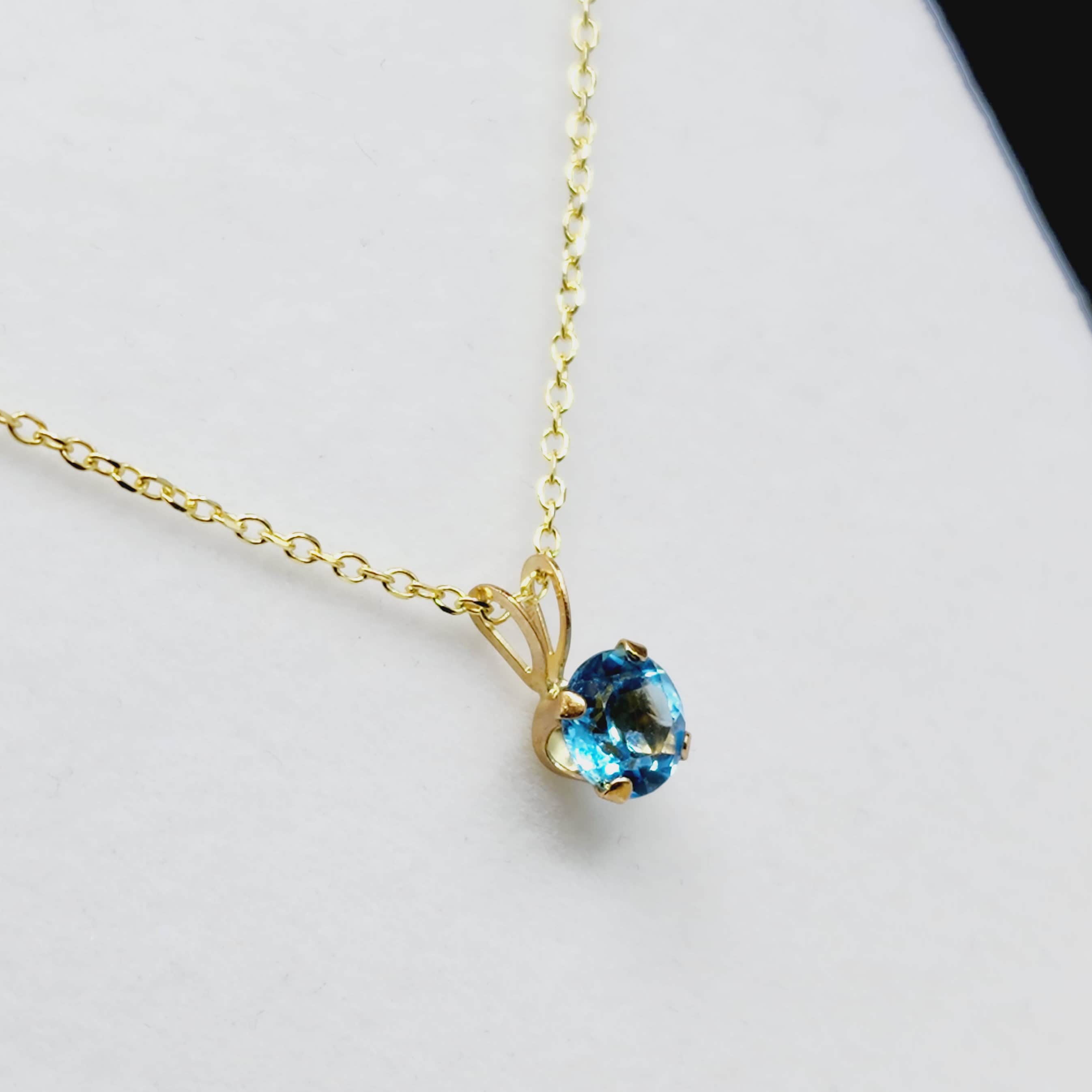 Gold Blue Topaz Pendant Necklace, 10K Yellow Gold Blue Topaz 6x6mm Pendant For Women, December Birthstone, Blue Gemstone, Gift for Her