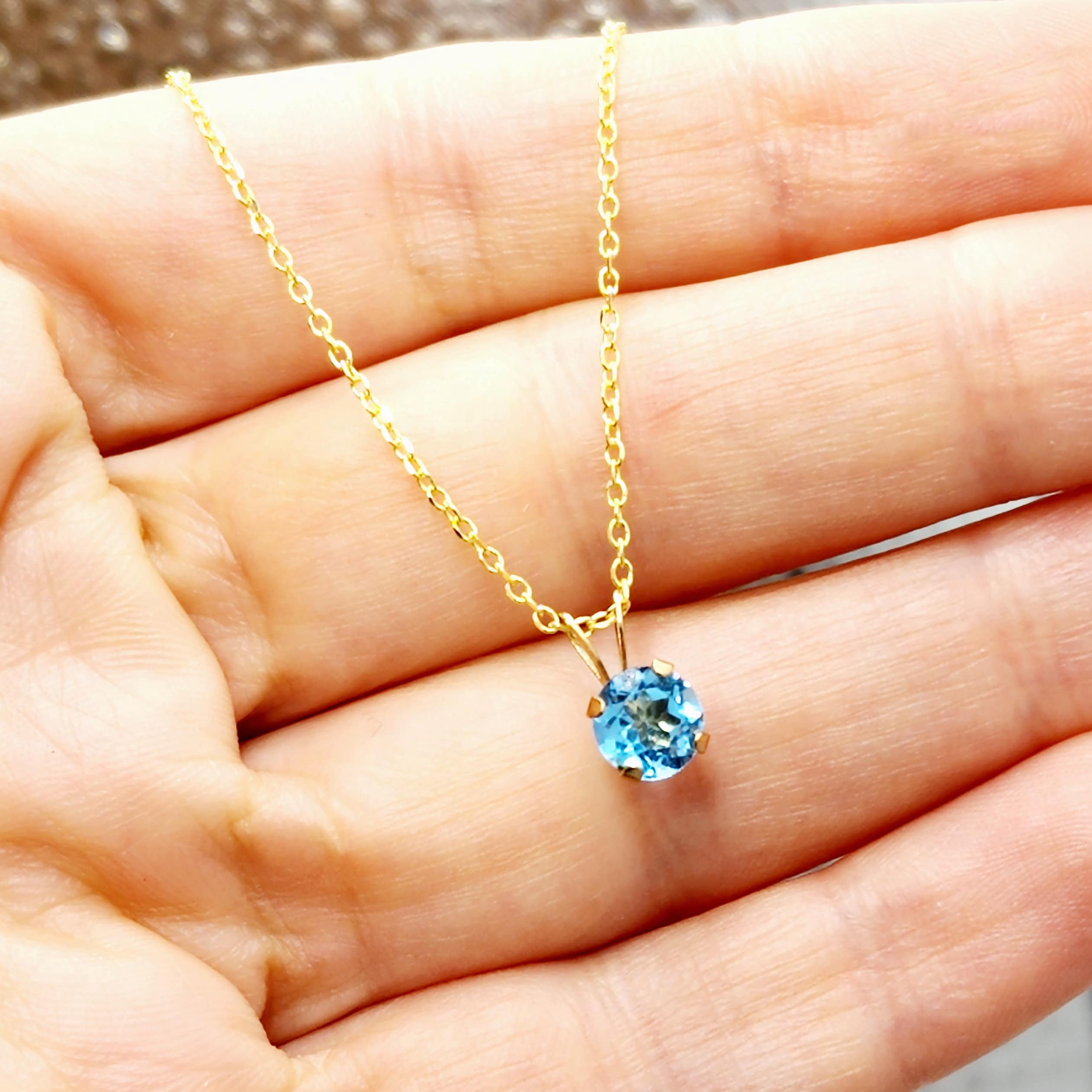 Gold Blue Topaz Pendant Necklace, 10K Yellow Gold Blue Topaz 6x6mm Pendant For Women, December Birthstone, Blue Gemstone, Gift for Her