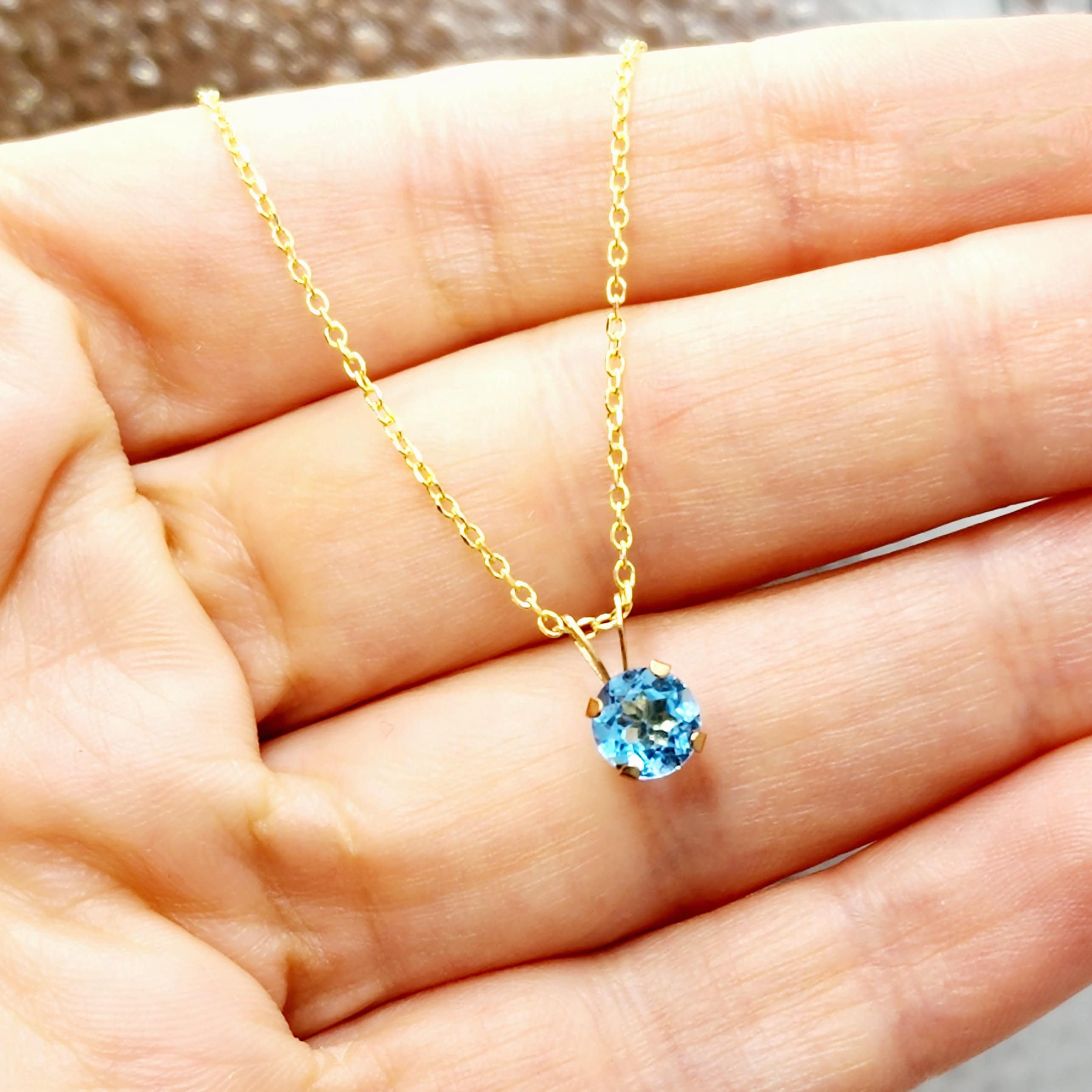 Gold Blue Topaz Pendant Necklace, 10K Yellow Gold Blue Topaz 6x6mm Pendant For Women, December Birthstone, Blue Gemstone, Gift for Her