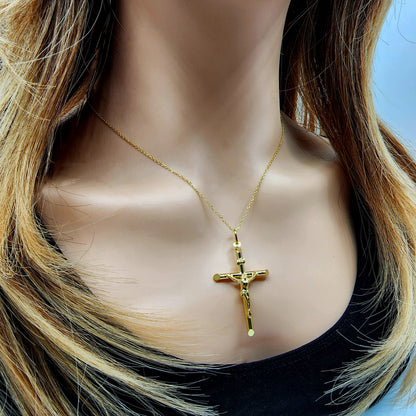 Dainty Crucifix Cross Pendant , Jesus Religious Cross Pendant, 10K Gold Large Cross Pendant for Unisex, Memorable Religious Gifts