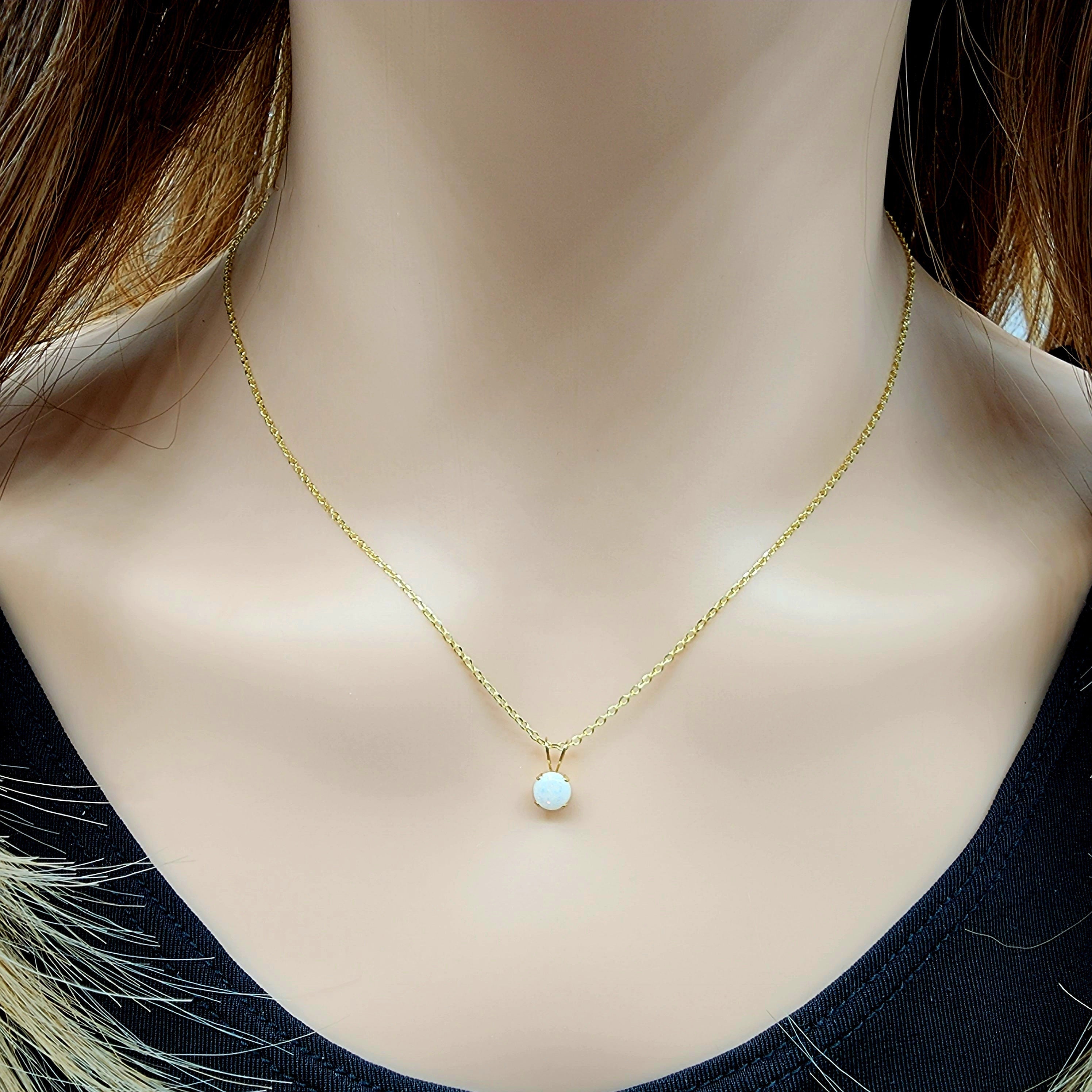Gold Genuine Opal Pendant Necklace, 14K Yellow Gold Opal 5x5mm Pendant, October Birthstone, Opal Jewelry, Opal Necklace, Opal Gemstone