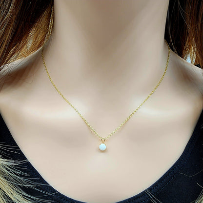 Gold Genuine Opal Pendant Necklace, 14K Yellow Gold Opal 5x5mm Pendant, October Birthstone, Opal Jewelry, Opal Necklace, Opal Gemstone
