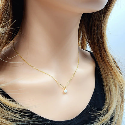 Gold Genuine Opal Pendant Necklace, 14K Yellow Gold Opal 5x5mm Pendant, October Birthstone, Opal Jewelry, Opal Necklace, Opal Gemstone